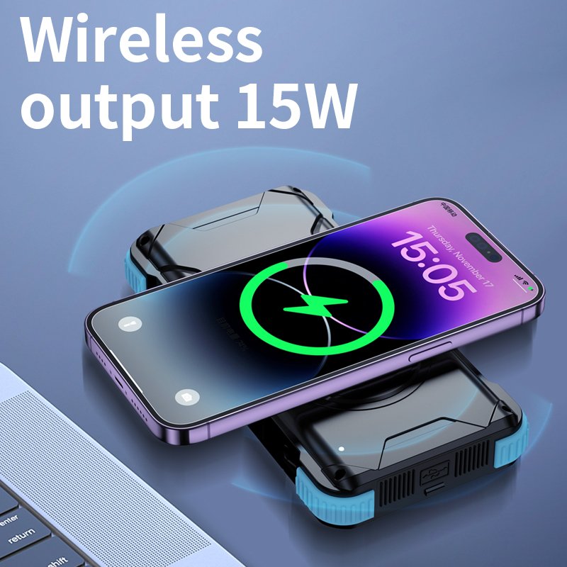2023 Hot Sale high capacity Solar Power Bank 20000mAh 22.5W Wireless Charger 3 in1 Waterproof Solar Power bank