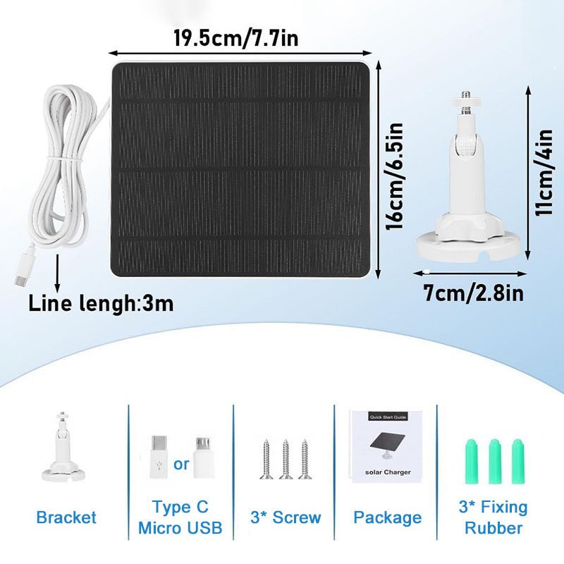 360° Adjustable 6W 5V Solar Panel Charger for Surverlliance Camera Doorbell Monitoring Camera Charging Mono Solar Cell