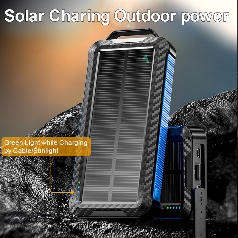 Custom Logo Solar Charger Anti-Slip Dustproof Waterproof Solar Charging Wireless Charging 10000mAh Solar Power Bank With Cables