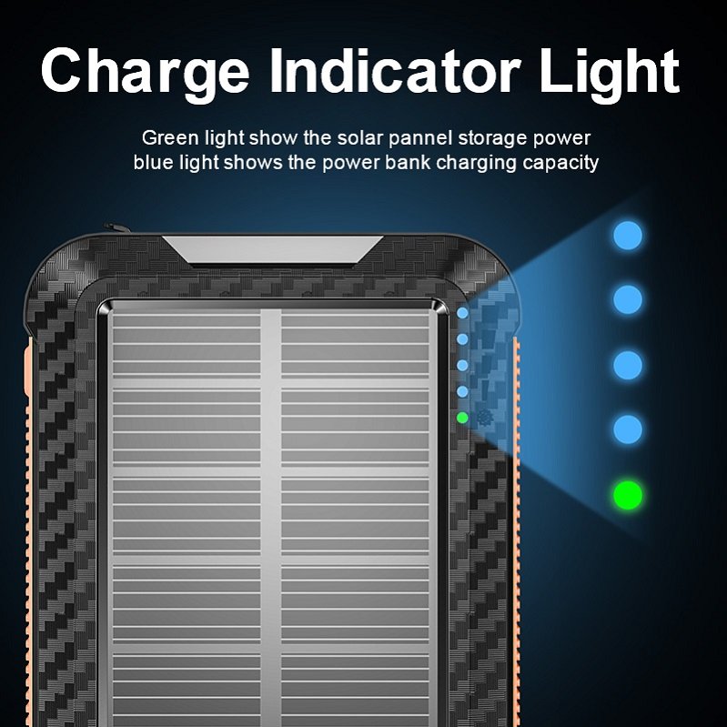 Custom Logo Solar Charger Anti-Slip Dustproof Waterproof Solar Charging Wireless Charging 10000mAh Solar Power Bank With Cables