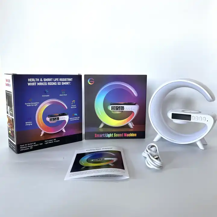 New Wireless Fast Charger with Blue Tooth Speaker Smart Alarm Clocks Sound Light Desk Table Lamp Gift Night for Dorm Kids Adults