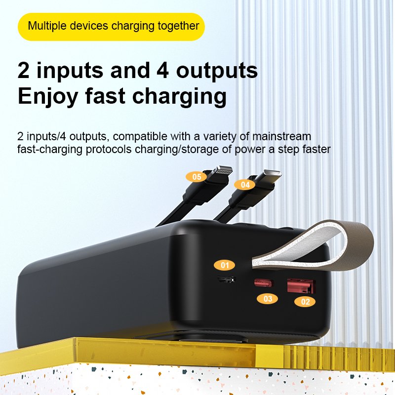 50000 Mah Power Bank Large Capacity Portable Charger With Led Flashlight five Port Output PD22.5W Fast Charger Power Bank