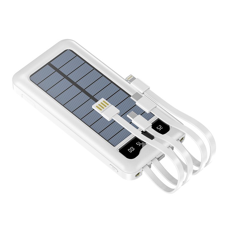 Factory Solar Portable Power Bank With 4 Cables 20000mah Mobile Phone Charger Powerbank Dual Usb Battery Backup Outdoor