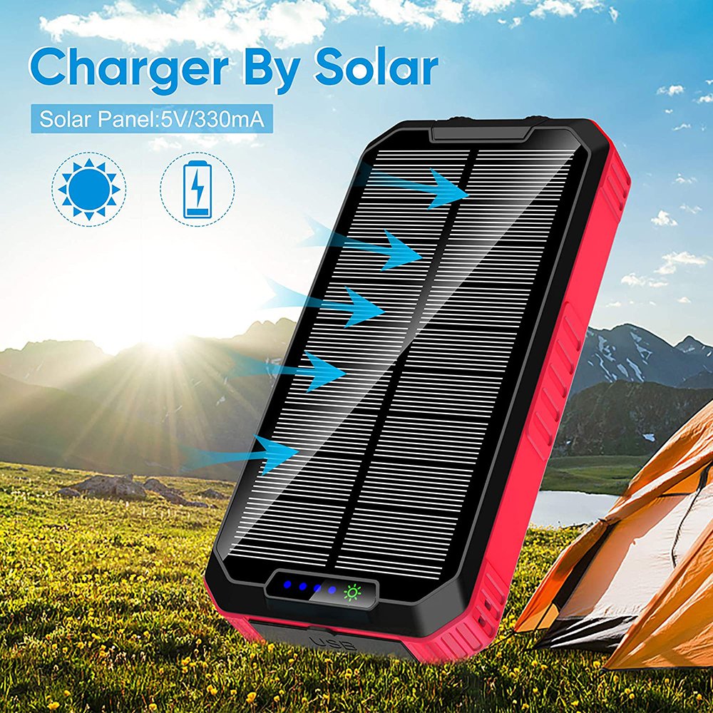 Hot sale 30000 mAh waterproof solar power bank wireless power bank solar charger with built-in cables