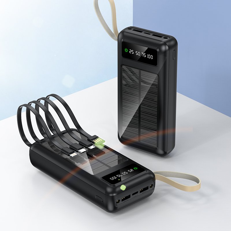 Y-110 Solar Charger 30000mah Solar Power Bank LED Digital Display Large Capacity 30000 powerbank With Own Cable Solo Energy