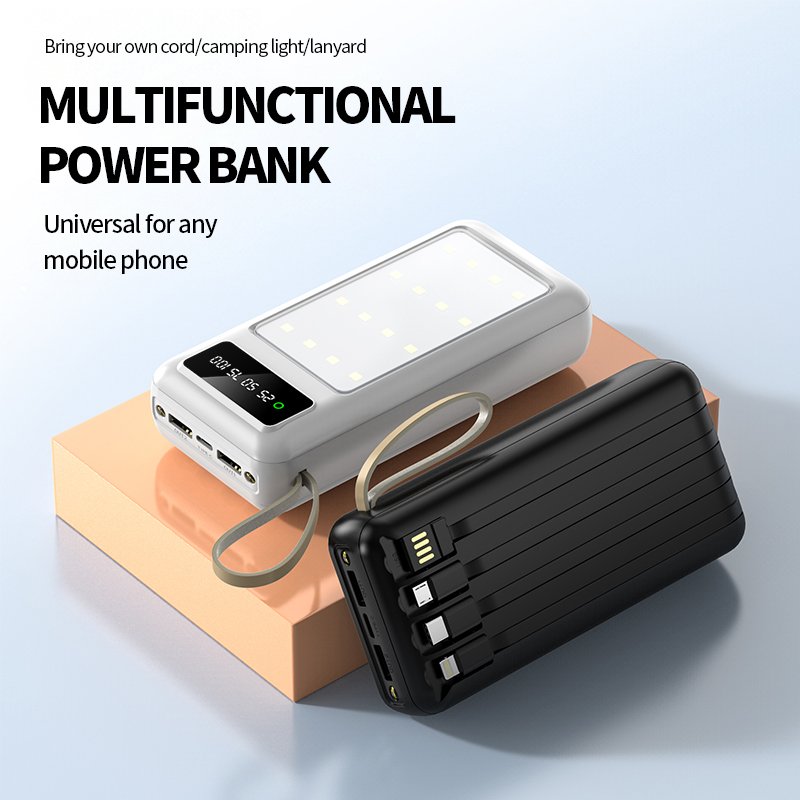 Y-110 Solar Charger 30000mah Solar Power Bank LED Digital Display Large Capacity 30000 powerbank With Own Cable Solo Energy
