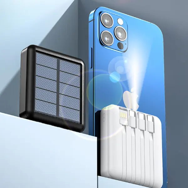 Hot Sale 4 cables Fast Solar charger Solar Mini Portable power bank 20000mAh With Led Light For Outdoor