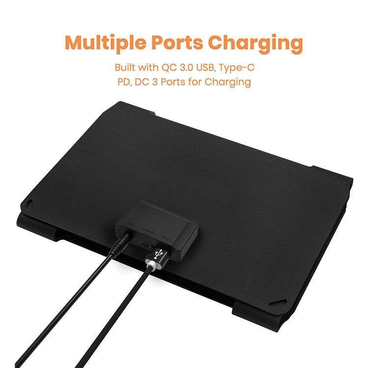 40W Flexible Foldable Solar Power Panels Charger for Traveling Customizable Logo High Quality Portable Waterproof Black IP67 E40