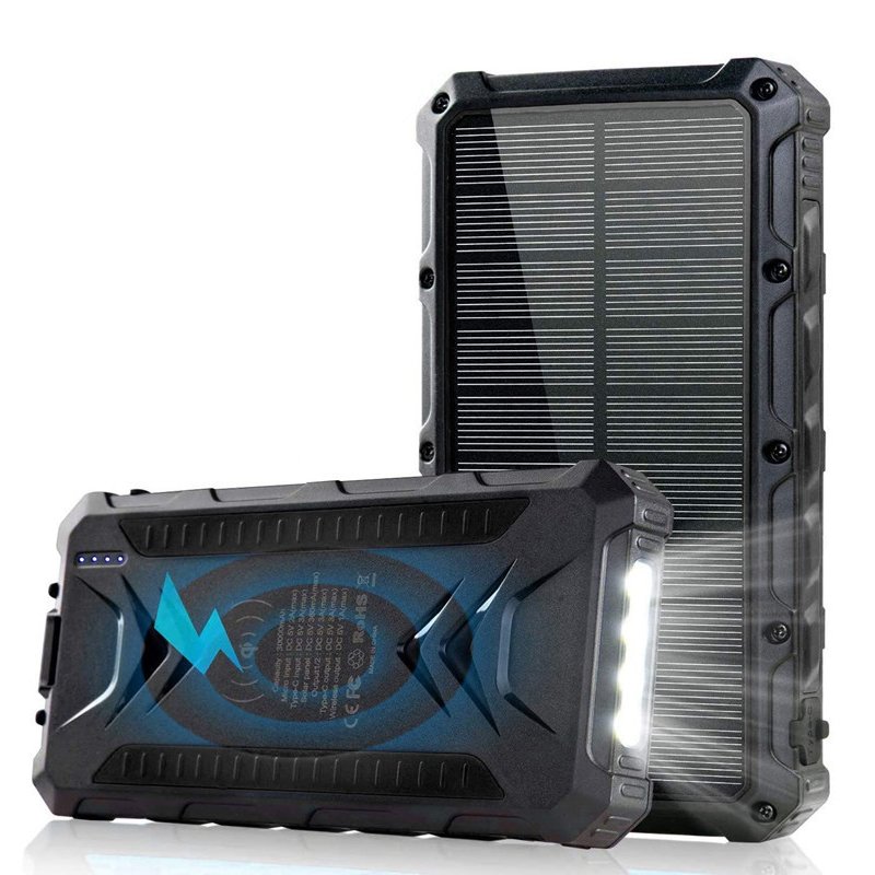 30000mAh Solar Power Bank, Waterproof Outdoor Solar Charger, Camping Led Flashlight Wireless Solar Power Bank