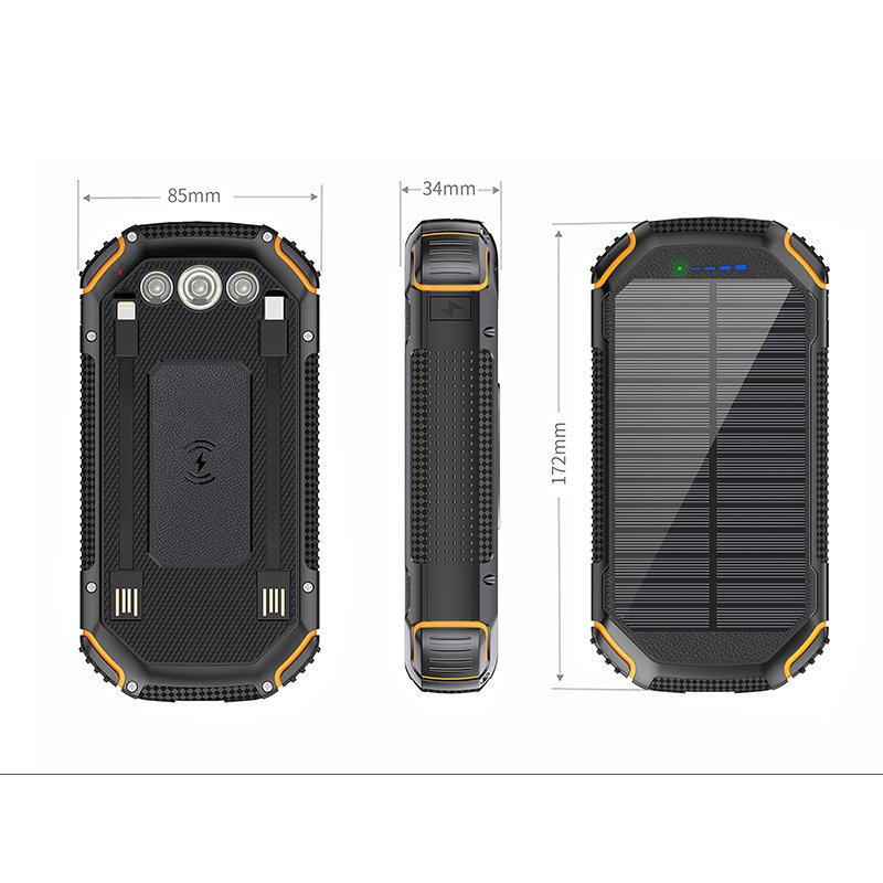 20000mAh Outdoor rugged External Battery Pack solar charger wireless charger solar power bank Waterproof with Flashlight