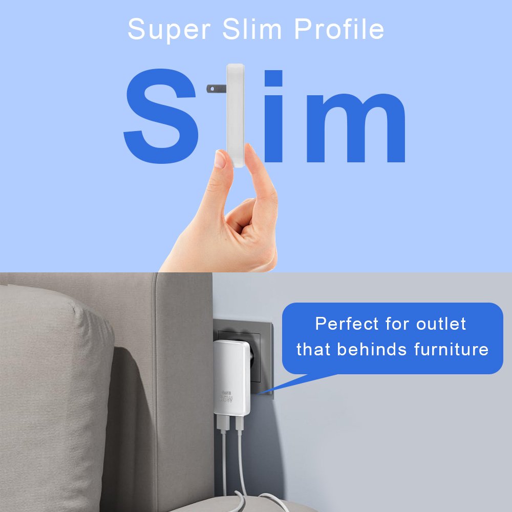 CE ROSH Certification Power Charger 65W GaN USB C Charger 2 Port Flat USB Wall Charger Foldable Plug For Travel For Travel
