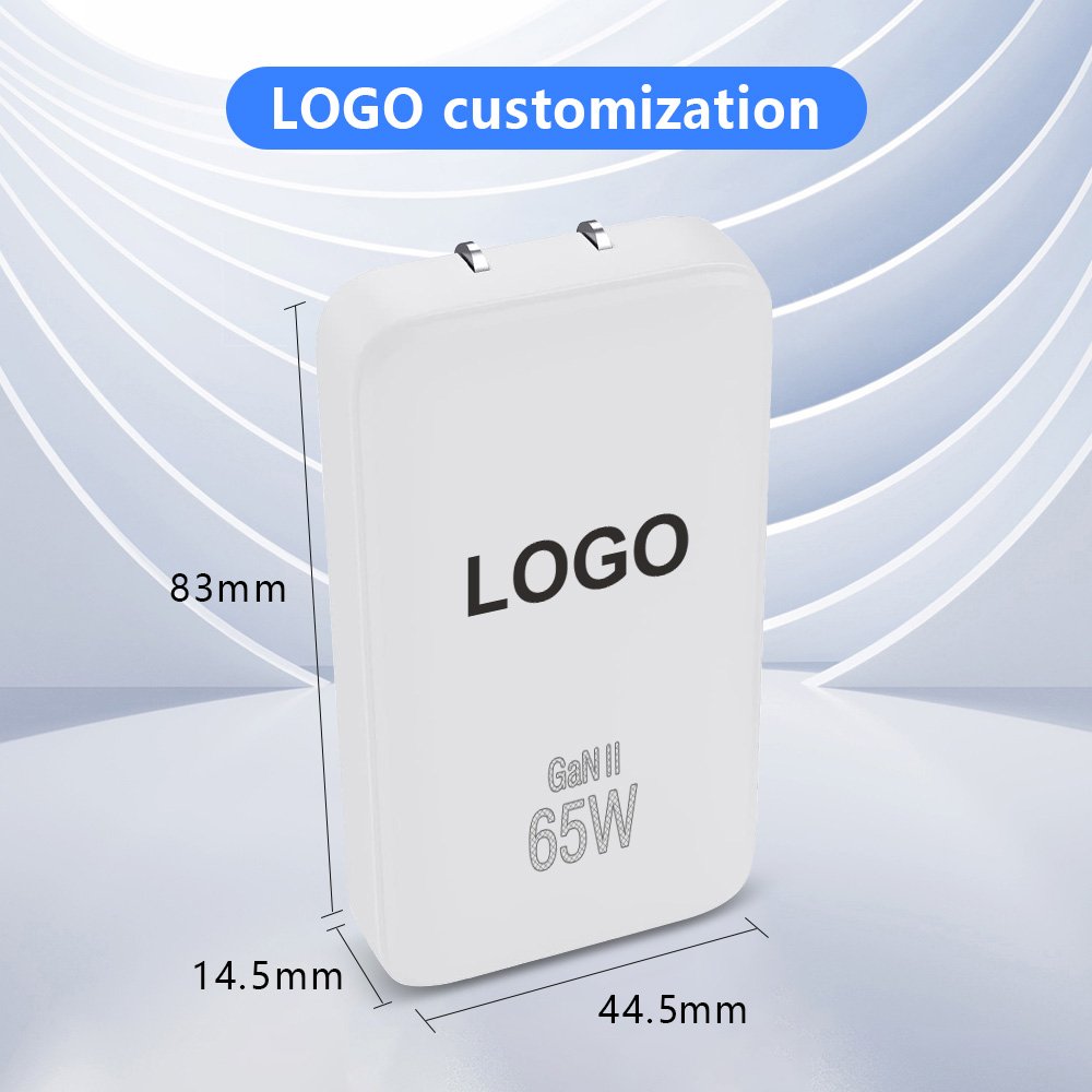 CE ROSH Certification Power Charger 65W GaN USB C Charger 2 Port Flat USB Wall Charger Foldable Plug For Travel For Travel