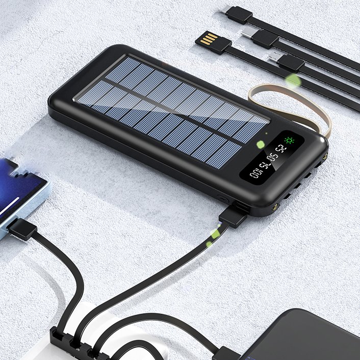 New Arrival Portable Charger Built In Cable Solar Power Bank 4 In 1 Power bank 10000 Mah Station For Outdoor