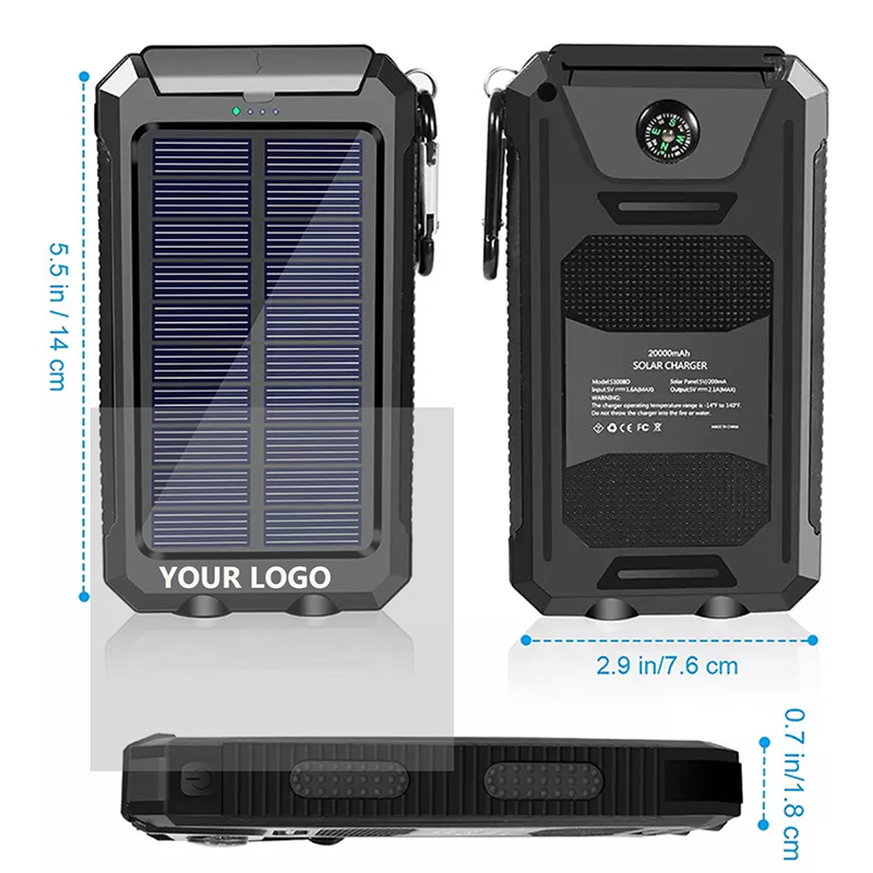 2024 Trend Products Outdoor Waterproof Solar Powerbank from 20000mah Powerful Power Bank Solar De Alta Capacidad
