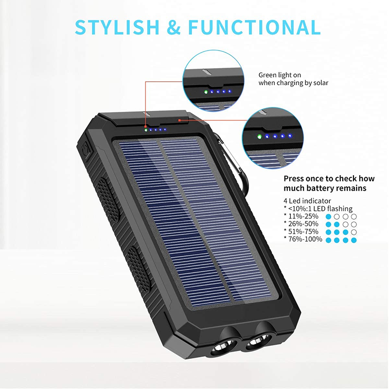 2024 Trend Products Outdoor Waterproof Solar Powerbank from 20000mah Powerful Power Bank Solar De Alta Capacidad