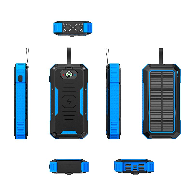 Solar Power Bank Waterproof 30000mAh Solar Charger USB Ports External Charger Powerbank with LED Light