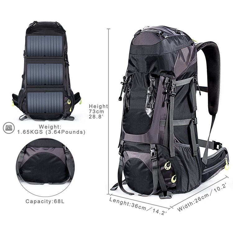 Slocable custom wholesale stylish cheap price 70L zipper solar panel bag solar charger backpack for travel camping