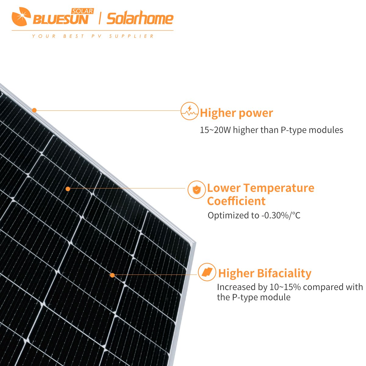Bluesun New Arrivals N-type solar panels 550w 580w 600w bifacial solar panel Topcon solar panels to power house