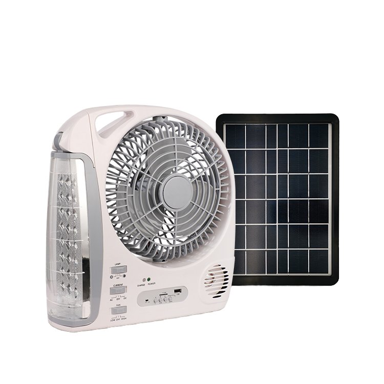 Wholesale 8-Inch AM FM Radio Mini Portable Solar Powered Multi-Function Rechargeable Fan with Emergency Charger Feature GD8028