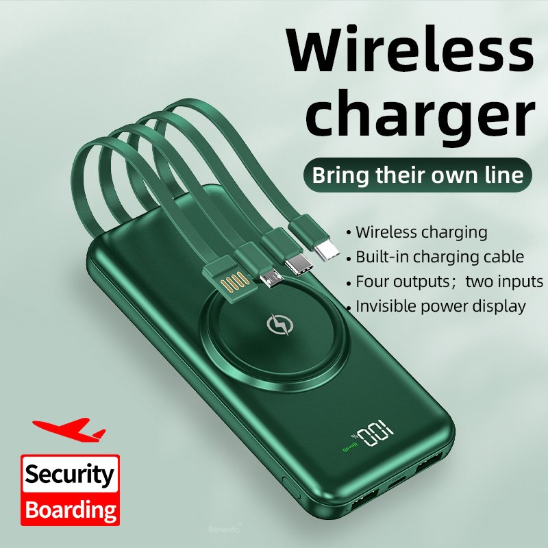Useful 10000mAh Fast Charge Wireless Power Bank with Cables Digital Display Chargers Batteries & Supplies Power Bank
