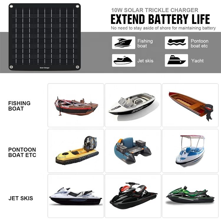 10W Solar Car Battery Charger Maintainer 12V Waterproof Solar Panel Portable Solar Trickle Charger
