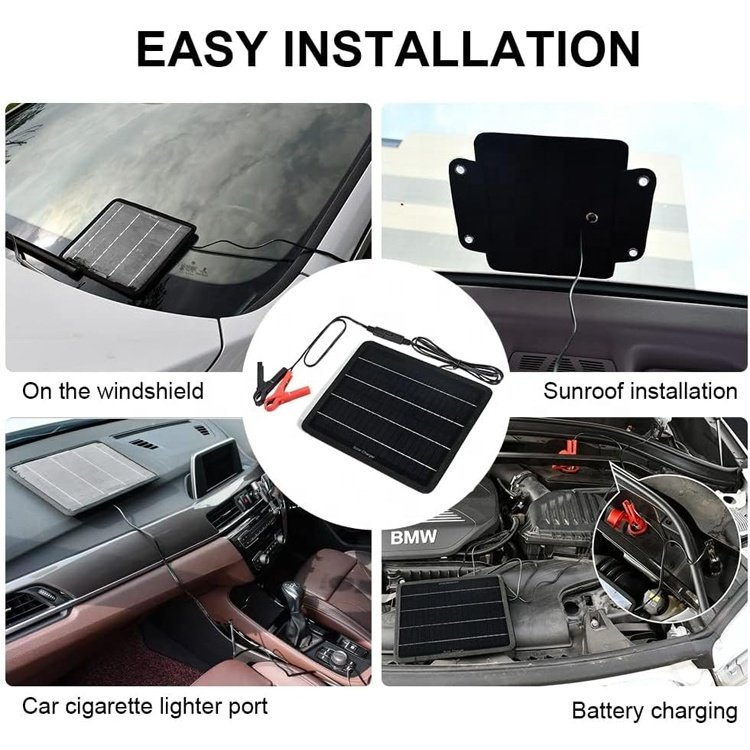 10W Solar Car Battery Charger Maintainer 12V Waterproof Solar Panel Portable Solar Trickle Charger
