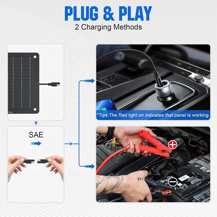 10W Solar Car Battery Charger Maintainer 12V Waterproof Solar Panel Portable Solar Trickle Charger