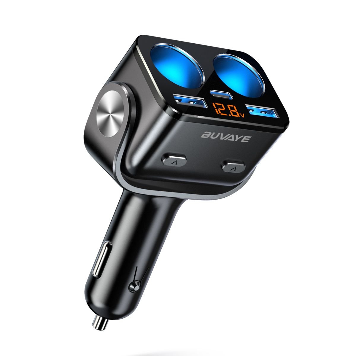 BUVAYE Car Charger One Drag Two Auto Lighters Arbitrary Adjustable Socket QC4.0 3.0 QC3.0 Tecno Pova 6 Mobile Phone ABS 120W