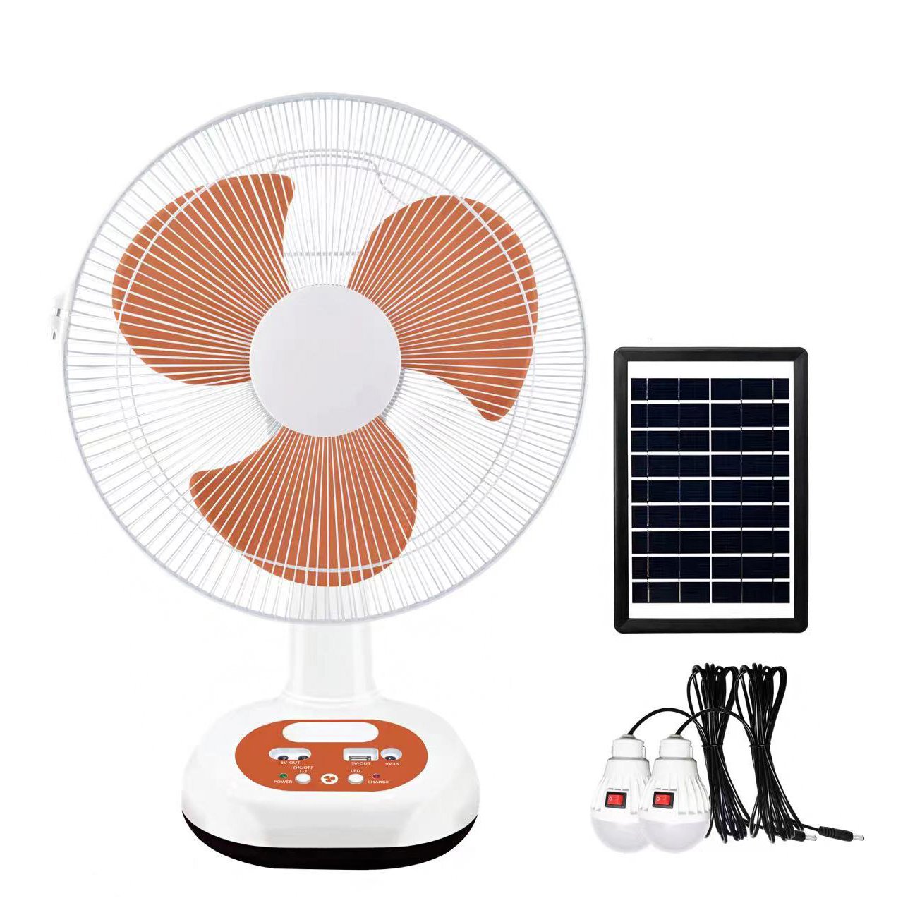 12-Inch Rechargeable Solar Lithium Battery Table Fan AC/DC Multifunction LED with Solar Charger
