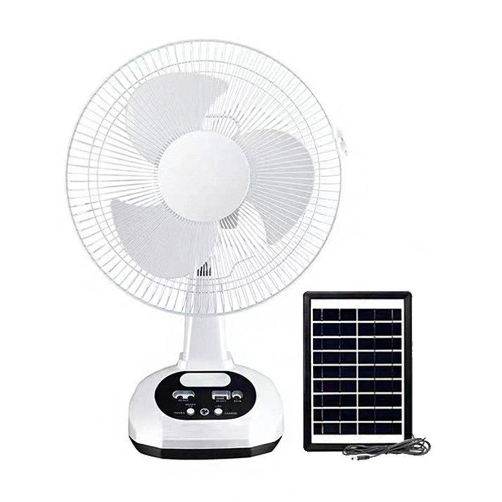 12-Inch Rechargeable Solar Lithium Battery Table Fan AC/DC Multifunction LED with Solar Charger
