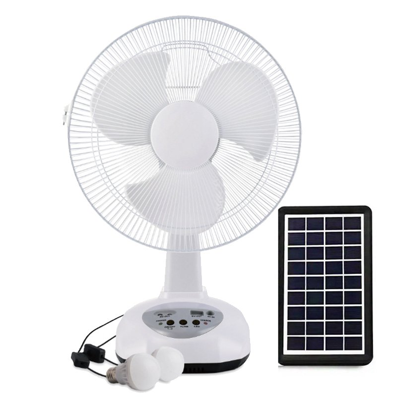 12-Inch Rechargeable Solar Lithium Battery Table Fan AC/DC Multifunction LED with Solar Charger