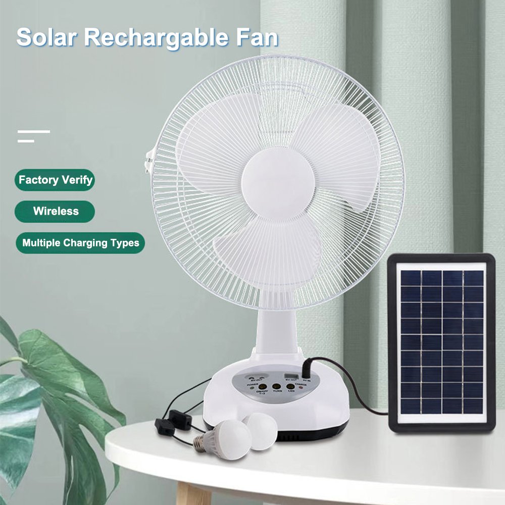 12-Inch Rechargeable Solar Lithium Battery Table Fan AC/DC Multifunction LED with Solar Charger