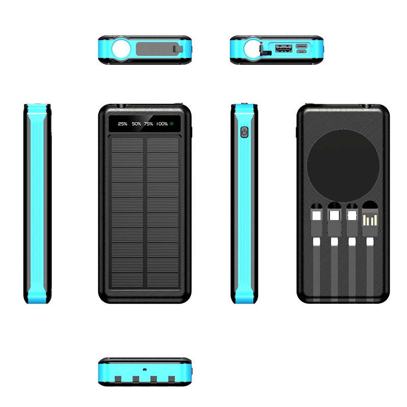 2023 New High Capacity Solar Power Bank Wireless Charger With 4 Cables Charger For Outdoor Camping
