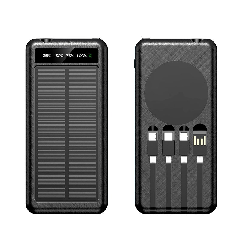 2023 New High Capacity Solar Power Bank Wireless Charger With 4 Cables Charger For Outdoor Camping