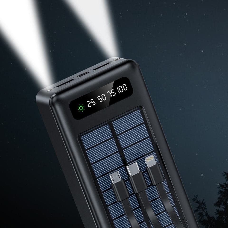 100% Factory Price 20000Mah Power Bank Big Capacity Portable 30000mAh 50000MAH Solar Power Charger With Detachable For Phone
