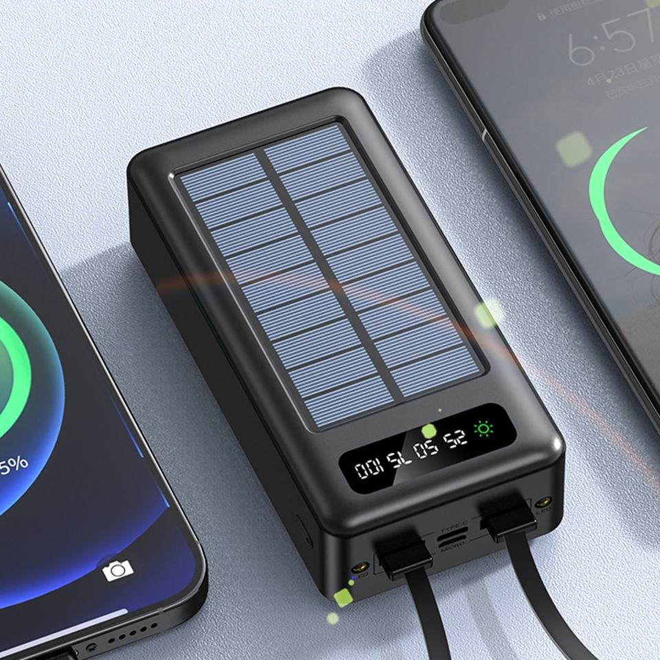 100% Factory Price 20000Mah Power Bank Big Capacity Portable 30000mAh 50000MAH Solar Power Charger With Detachable For Phone