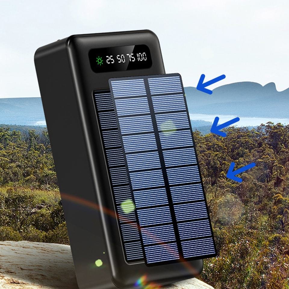 100% Factory Price 20000Mah Power Bank Big Capacity Portable 30000mAh 50000MAH Solar Power Charger With Detachable For Phone