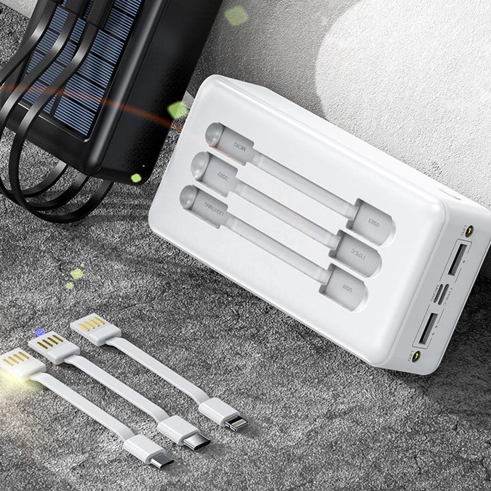 100% Factory Price 20000Mah Power Bank Big Capacity Portable 30000mAh 50000MAH Solar Power Charger With Detachable For Phone