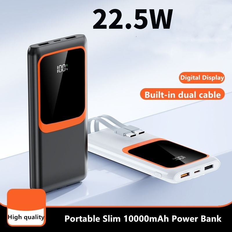 High Capacity Electronics Gifts Powerbank 10000mah Led Light Large Window Built-in Cable Quick Charging Lanyard Powerbank