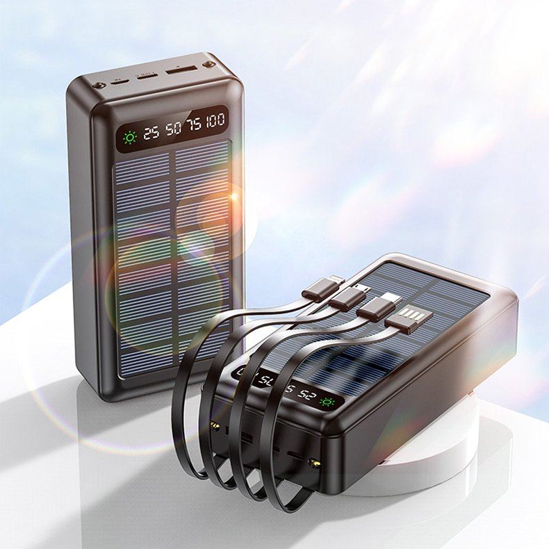 Hot Trending Products Multi-interface Mobile Extra Travel With 4 Cables Solar Charger Power Bank Portable Power Source 30000mah
