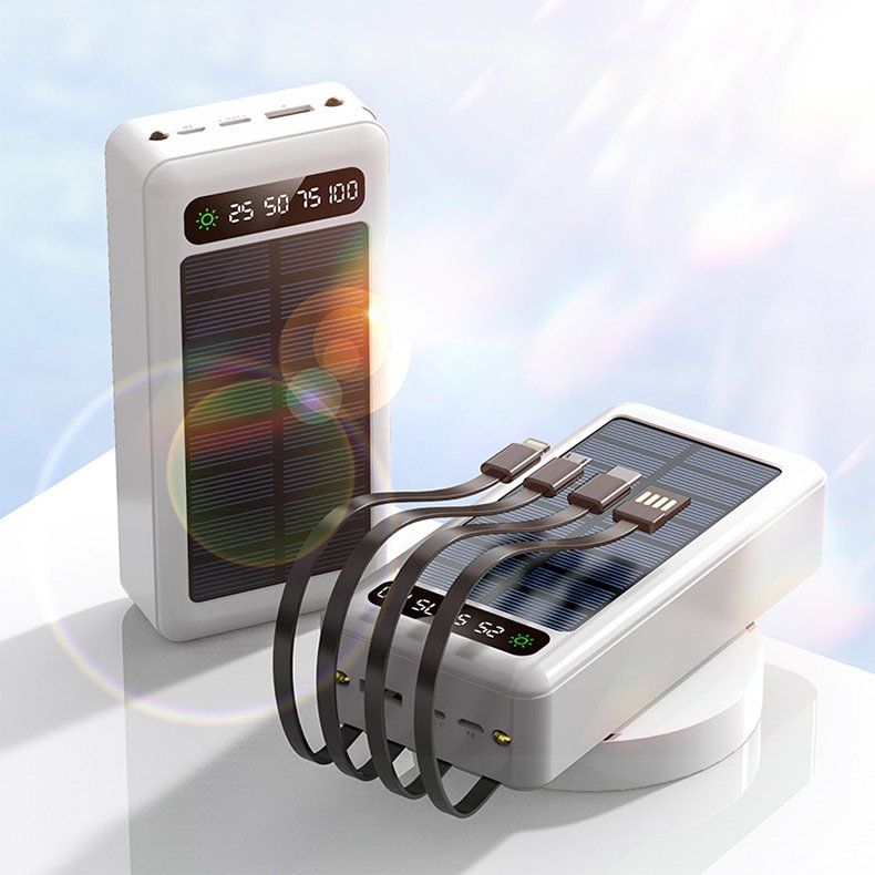 Hot Trending Products Multi-interface Mobile Extra Travel With 4 Cables Solar Charger Power Bank Portable Power Source 30000mah