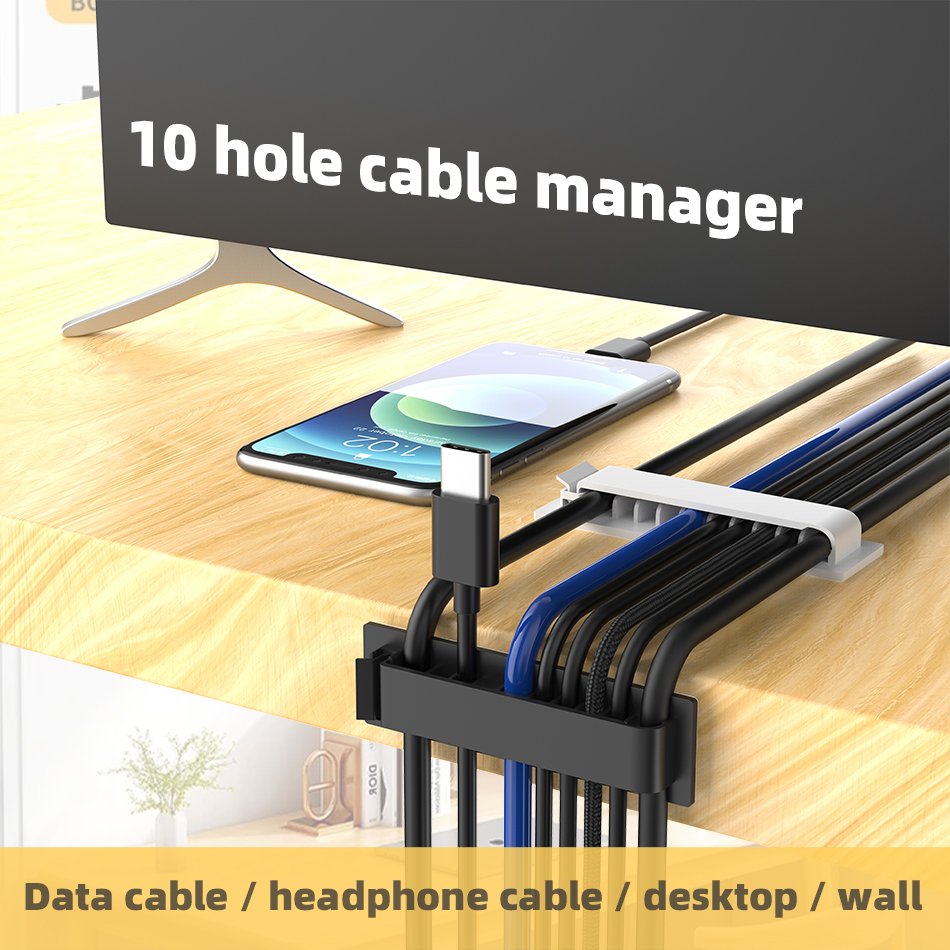 Cable Clips Self Adhesive Cord Holder 10 Slots Cord Organizer Charger Cable Management for Car Office Desk Home Cable Management