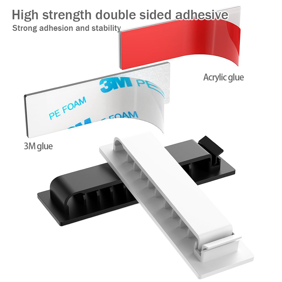 Cable Clips Self Adhesive Cord Holder 10 Slots Cord Organizer Charger Cable Management for Car Office Desk Home Cable Management