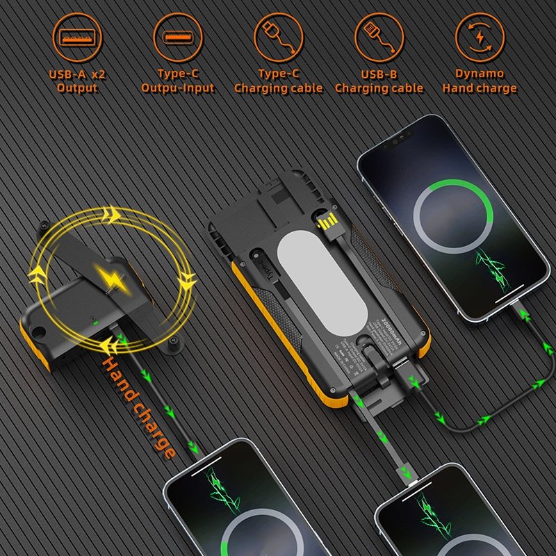 New Detachable split type power bank with solar Hand cranked charging large capacity three proof outdoor emergency portable