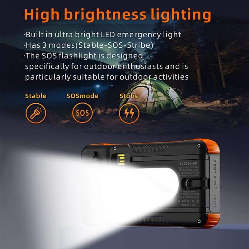 New Detachable split type power bank with solar Hand cranked charging large capacity three proof outdoor emergency portable