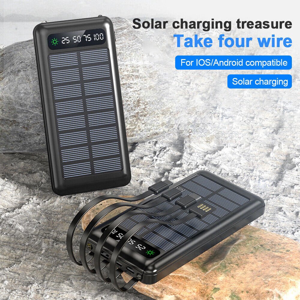 new products 2024 Factory Solar Power Bank 20000mAh Solar Power Banks Double LED Torches Comes with 4 wires Powerbank 30000mah