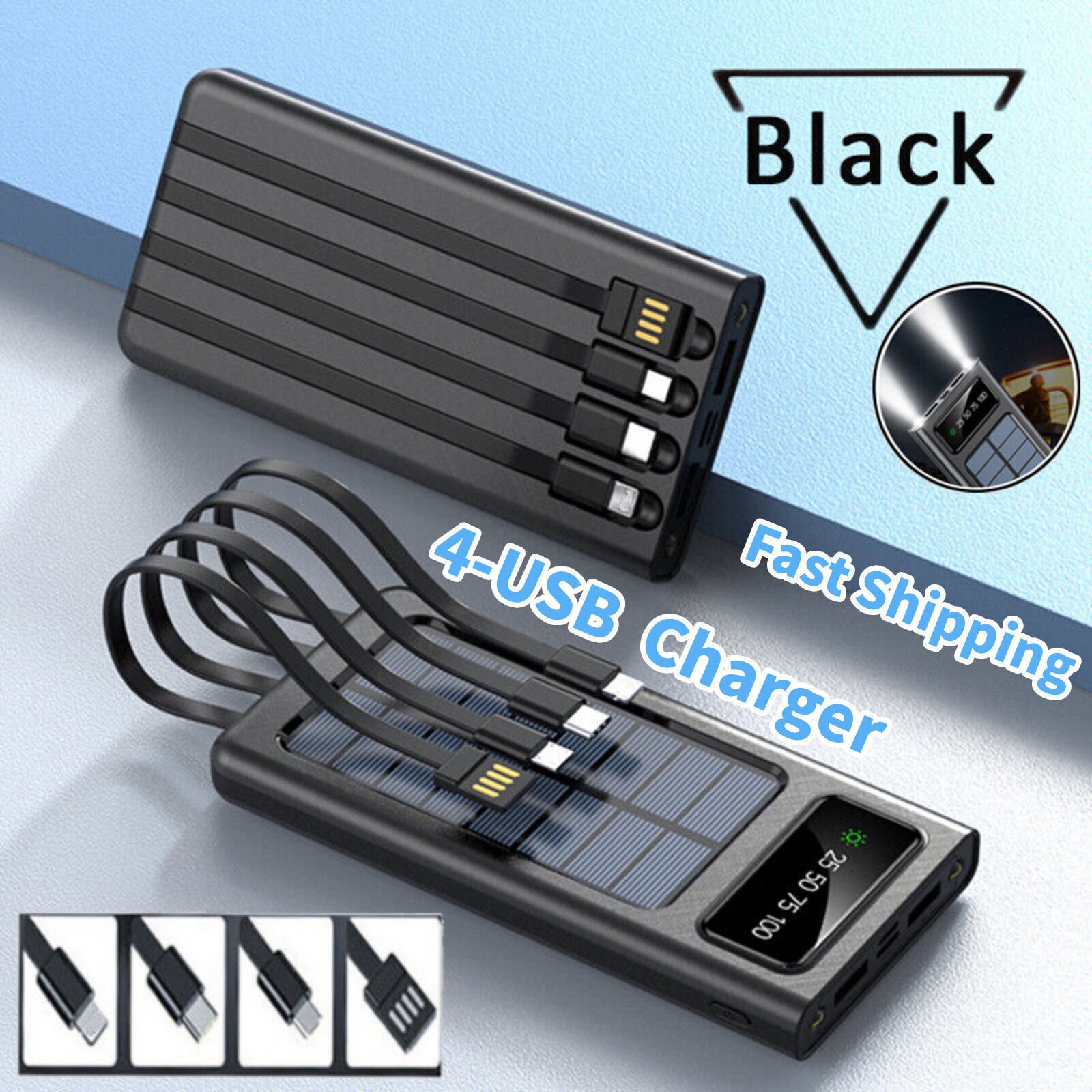 new products 2024 Factory Solar Power Bank 20000mAh Solar Power Banks Double LED Torches Comes with 4 wires Powerbank 30000mah
