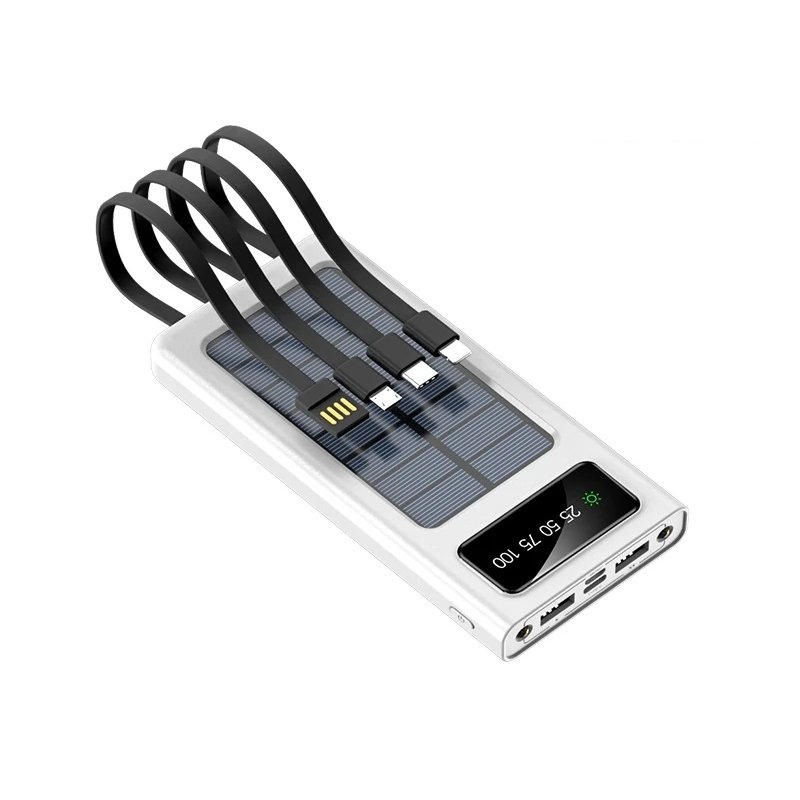 new products 2024 Factory Solar Power Bank 20000mAh Solar Power Banks Double LED Torches Comes with 4 wires Powerbank 30000mah