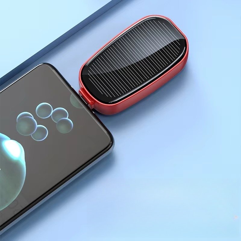 Portable 1200mAh Solar Power Bank Keychain Emergency Charger with Direct USB-C Port & Port for iPhone 15 below Solar Powered