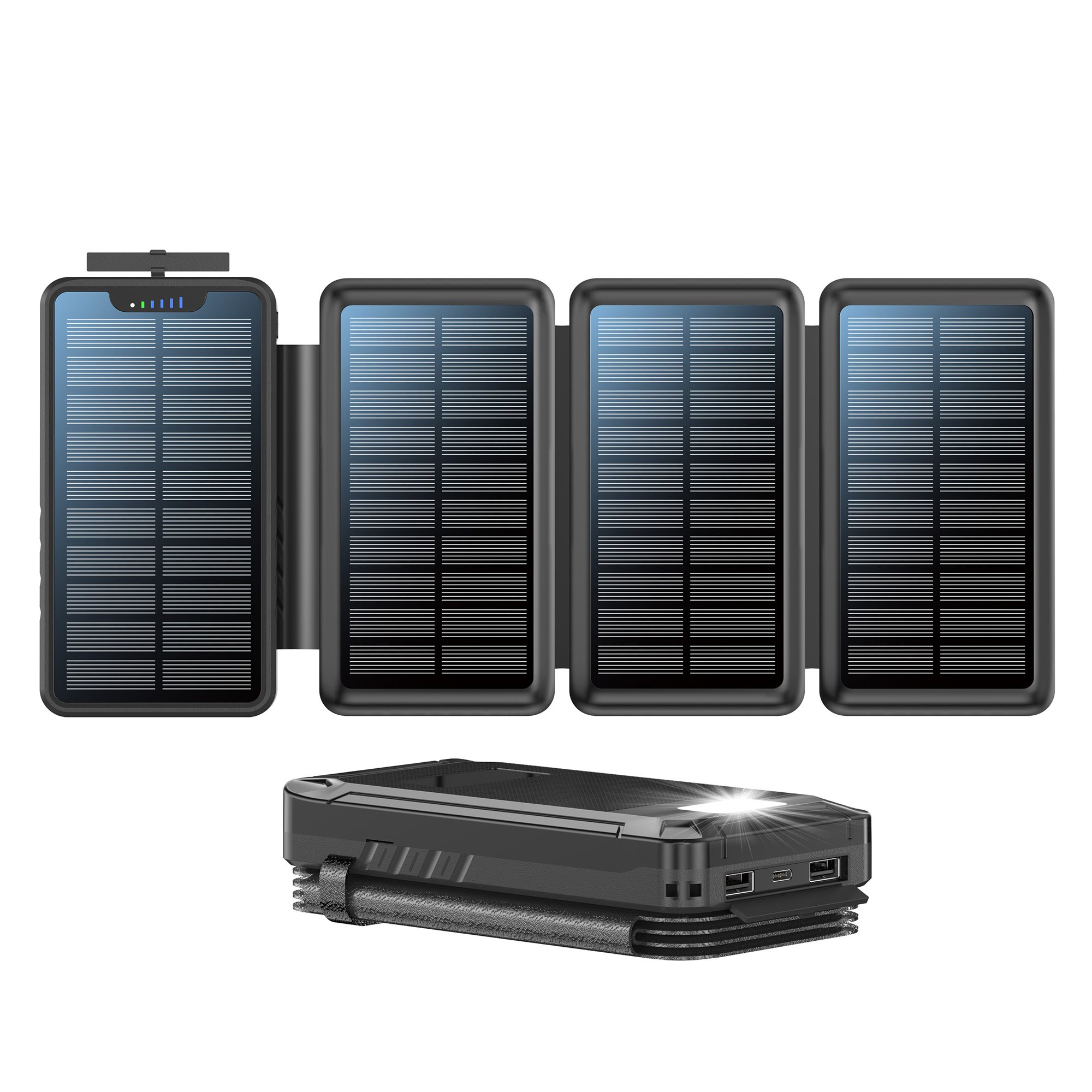 2024 Best Seller Outdoor Camping Solar Phone Charger 20000mAh Portable Large Capacity With 4 Foldable Solar Panels Power Bank
